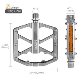 MZYRH Bicycle Pedals with Reflective Strips, Non-Slip MTB Pedals CNC Aluminium Alloy Bicycle Pedals, 3 Sealed Bearings 9/16 Inch Pedals for Mountain Bike, Road Bike, MTB (Silver)