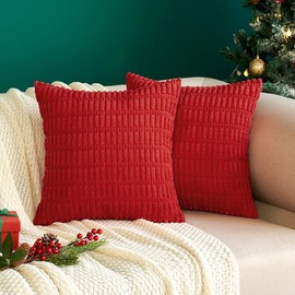 MIULEE Pack of 2 Red Corduroy Decorative Christmas Pillow Covers 20x20 Inch Soft Boho Striped Throw Pillow Covers Modern Farmhouse Home Decor for Sofa Living Room Couch Bed