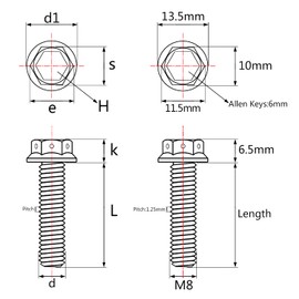 Wanyifa Titanium Flange Hex Head Bolt M8 15 20 25 30 35 40 45 50 55 60mm Screws Pack of 4 (M8x30mm, Gold)