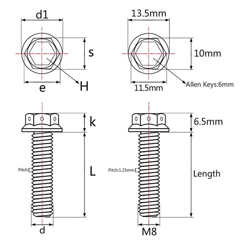 Wanyifa Titanium Flange Hex Head Bolt M8 15 20 25