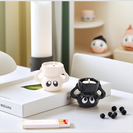 Creative Coal Ball Ceramic Candle Holder - Cute Cartoon Tealight Holder, Aromatherapy Desk Decor (Black/White/Brown, 9.5x5.8x7cm) - Unique Gifts for Couples & Home Decoration (Brown)