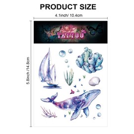 Qpout Pack of 120 Ocean Animals Temporary Tattoos for Children, Fake Sea Creatures, Tropical Ocean, Fish, Shark, Dolphin, Waterproof Tattoo Stickers, Girls, Boys, Birthday Party