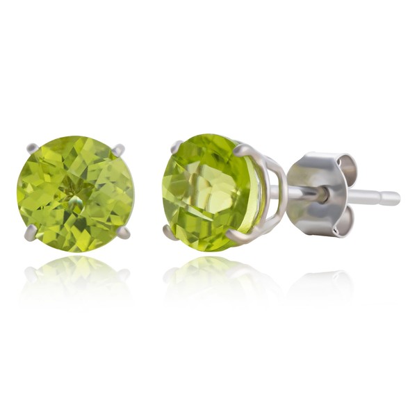 MAX + STONE 10k White Gold Round Checkerboard Cut Peridot