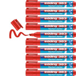 edding 383 Flipchart Markers - Red - 10 Pens - Chisel Tip 1-5 mm - Pen for Writing, Drawing and Marking on Flipcharts - Ink Does Not Bleed Through Paper - Does Not Dry Out - Intensive Colour