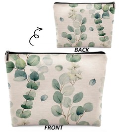 Dwept Sage Green Eucalyptus Leaf Farmhouse Cosmetic Bag,Watercolor Natural Spring Leaves Makeup Bag Zipper Cosmetic Pouch Bag Travel Linen Makeup Organizer,Green Foliage Gifts Gift for Women Girls Her