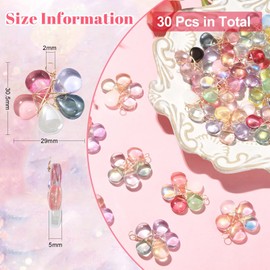 Ipotkitt 30 Pcs Mixed Color Glass Flower Charms Crystal Crystal Flower Dangle Charms for Jewelry Making Necklace Earring DIY Crafts
