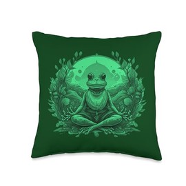 Frosch nature Yogateacher Yoga Meditation Mandala Frog as Yoga Teacher Guru Meditation in Lotus Seat Throw Pillow, 16x16, Multicolor