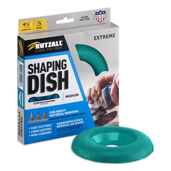 Kutzall Extreme Shaping Dish - Medium, 4-1⁄2" (114.3mm) Dia. X 7⁄8" (22.2mm) Bore - Woodworking Angle Grinder Attachment for DeWalt, Bosch, Milwaukee, Makita. Abrasive Tungsten Carbide, DW412X70
