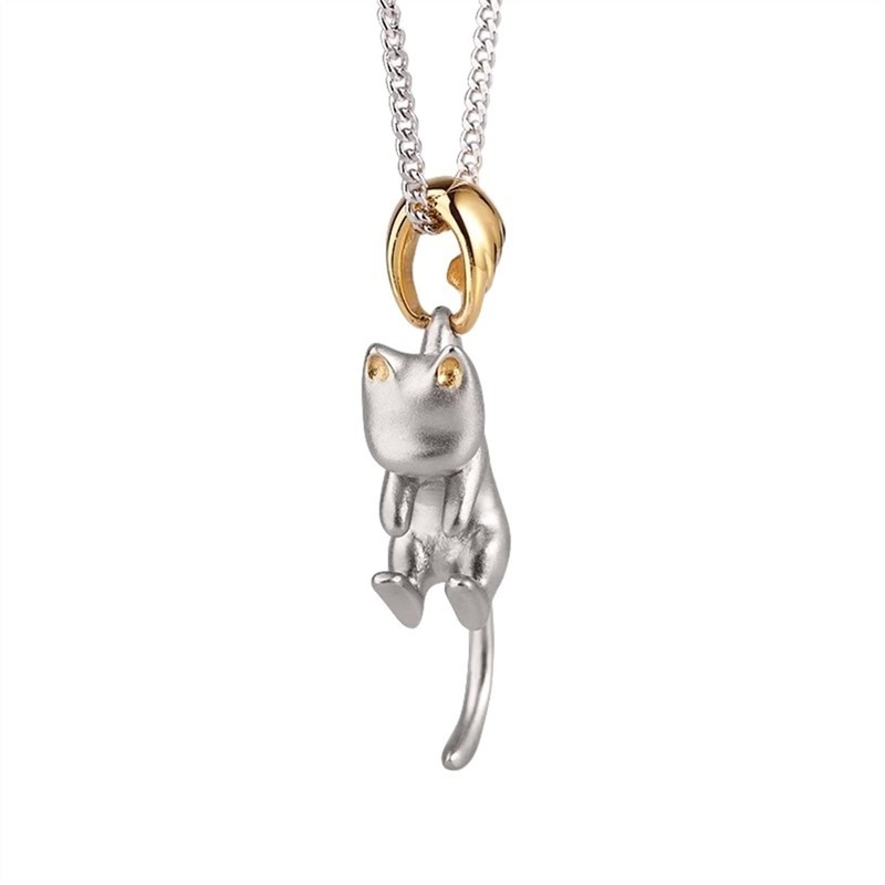 Frogsnout Necklace, Cute Cat Design, Movable Tail, Catching Eyes, Silver,