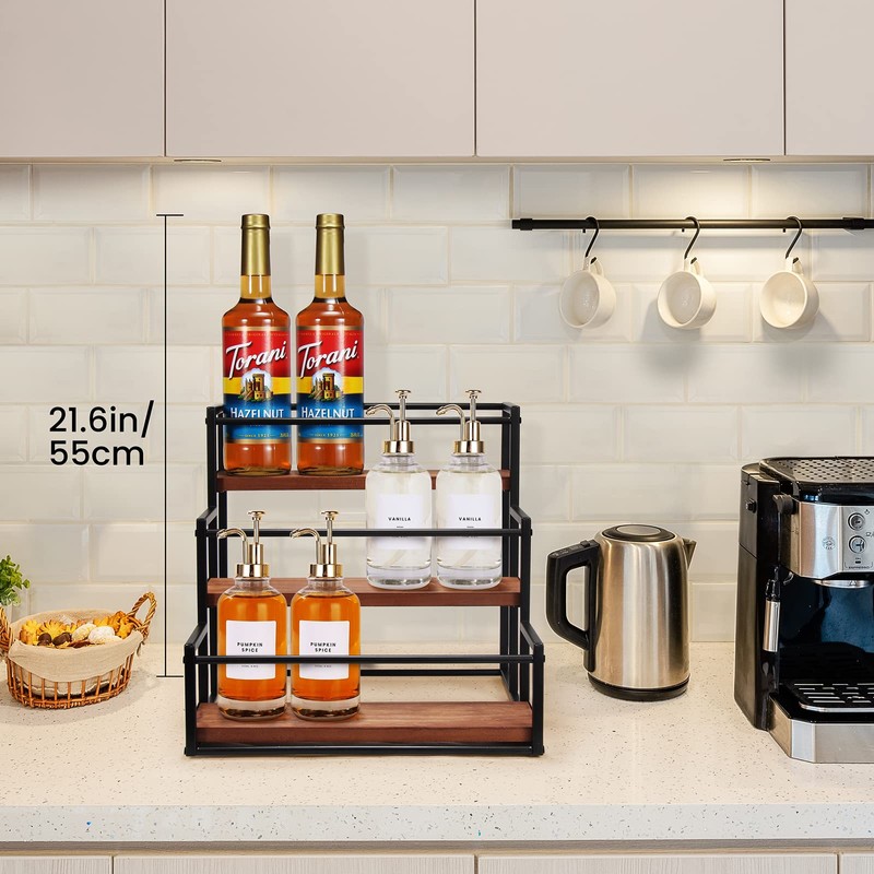THYGIFTREE Coffee Syrup Rack Organizer 3-Tier 12 Syrup Bottles Holder