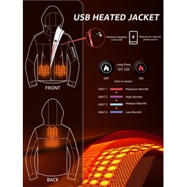 Jsslaik Men's Performance Insulated Jacket with 4D Smart Heating Windproof Waterproof Ski Mountaineering Coat Lightweight 1800g Fill and Graphene Lining Detachable Hood USB Heated （Black Apricot-S）