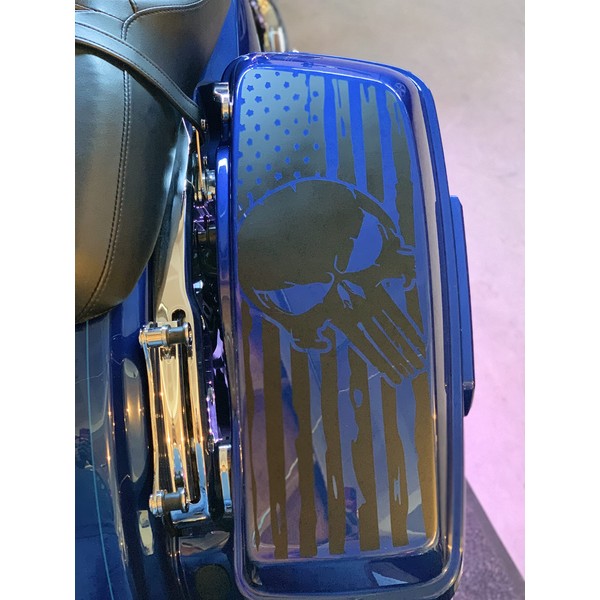 Cbcdecals- American Flag Saddle bag Lid Decals with Skull custom