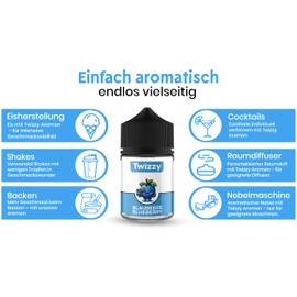 Twizzy Blueberry Food Flavouring, 60 ml, Intense Aroma - Ideal for Baking, Food & Drinks, Also for Misting, Mist etc