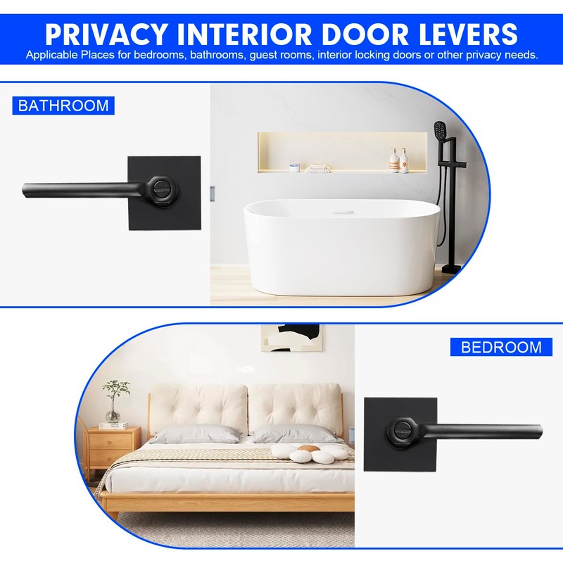 RAZCC Privacy Door Levers, 2 Pack Black Door Handles Heavy