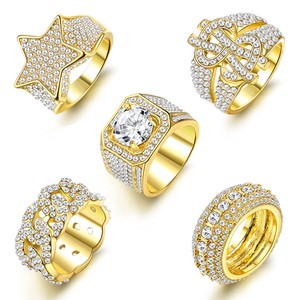 Lot De 5 Bagues Iced Out Pour Homme - Plaqué Or 14K - Taille 7 à 12 - Style Hip Hop Bling Avec étoile Et Dollar