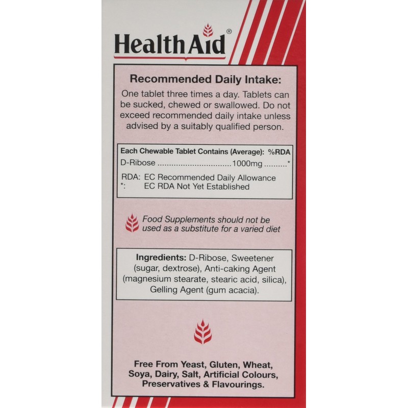 HealthAid Vegan D-Ribose 1000mg Tablets - (Pack of 90 Tablets)