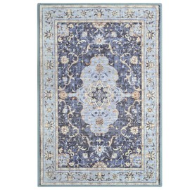 Vasofe Navy Blue 2x3 Small Front Door Mat, Bathroom Rug, Indoor Entrance Rugs Machine Washable Low-Pile Hallway Entry Carpet, Vintage Floral Print Indoor Floor Accent Throw Mats for Bedside Kitchen