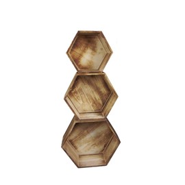 Admired By Nature Admired by Nature-11.8" Brown wash Wood Crate Set of 3. ABN5E100-NTRL Container, E. Natural - Hexagon