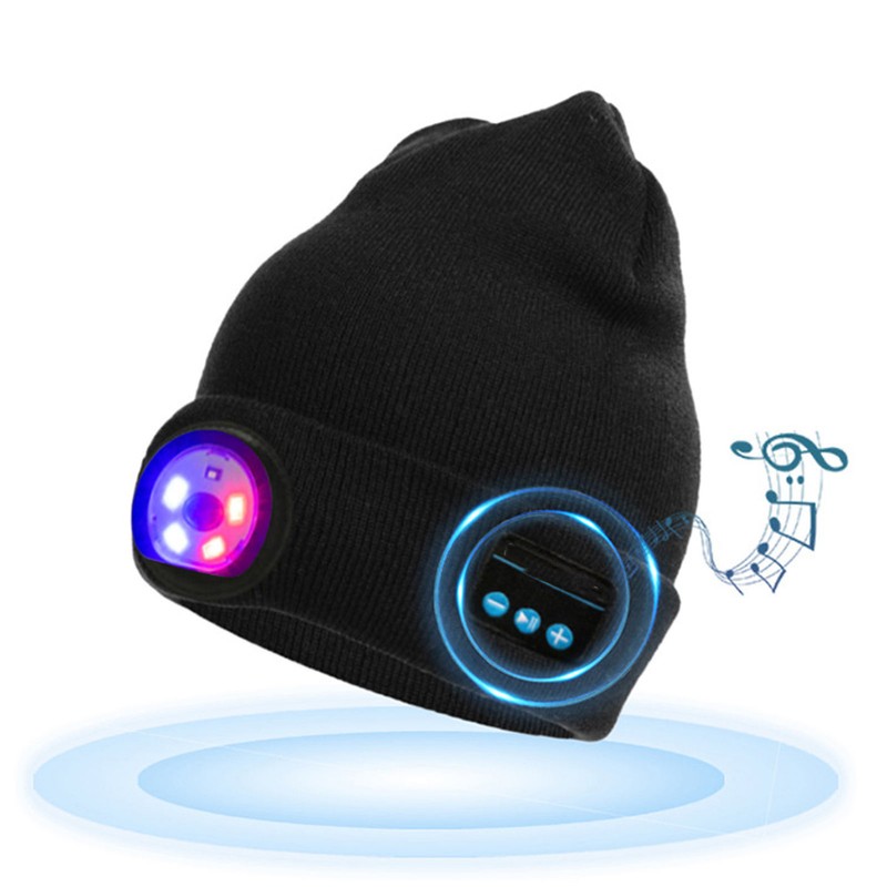 LED Beanie Hat with Headphones Wireless Black Musical Knitted Cap