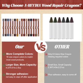 Wood Filler Sticks - 16 Colors Wood Repair Wax Crayons, Furniture Scratch Wax Stick Pen for Repairing Scratches, Scuffs, Cracks, and Holes on Wooden Floor, Cabinet, Laminate, Hardwood