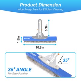 10-Foot Stainless Steel Pool Brush - Heavy Duty Pool Cleaning Brush for Concrete & Gunite Pools, Deep Cleaning Tool for Walls & Floors - Durable Wire Bristle Brush Head