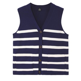 Totatuit Sweater Vest for Women Striped Button Up Lightweight Sweater V Neck Sleeveless Work Tops Navy_White Large