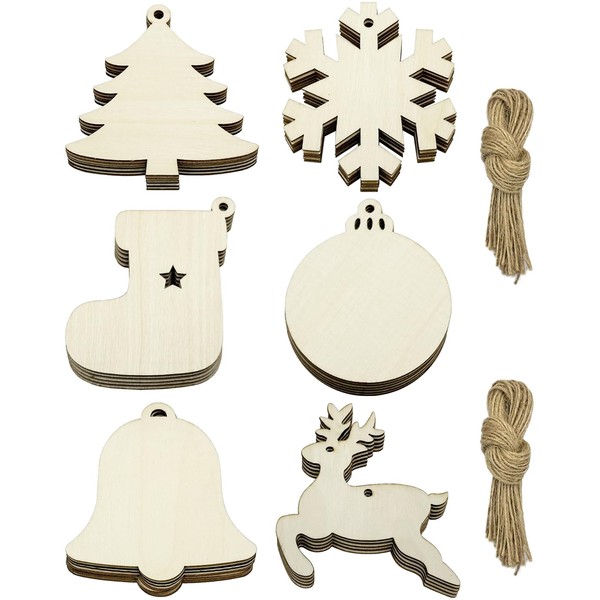 30 Pcs Wooden Christmas Ornaments, Hanging Christmas Tree Decorations Set
