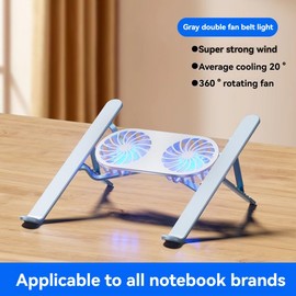 Fahgaer Foldable Laptop Stand with Cooling Fan, Cooler Pad for Tablet - Enhanced Cooling Support and Portable Design C Gray
