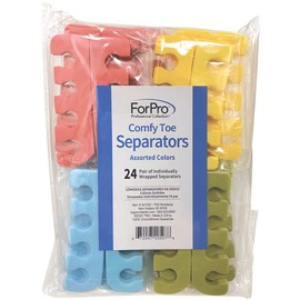 ForPro Comfy Toe Separators, Assorted Colors, Luxurious Foam Pedicure Toe Separators, Individually Wrapped, 24-Pairs