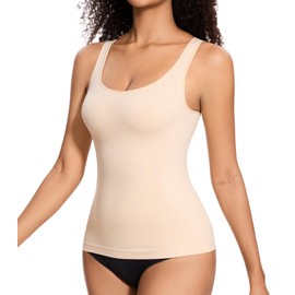 ONEW Compressions Tank Top for Women Tummy Control Shapewear Top Waist Trainer Cami Vest with Wide Straps,Beige,XL