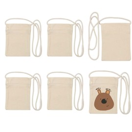 QINGYIWL Pack of 6 Fabric Bags for Painting, Cotton Bag, 17 x 13 cm, Shoulder Bag, Children's Fabric Bags for Painting, Neck Pouch for Children's Birthday Party, beige, Creativity