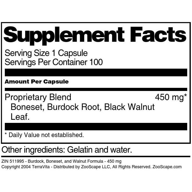 Terravita Burdock, Boneset, and Walnut Formula - 450 mg (100