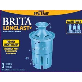Brita Longlast+ Water Filter, Longlast+ Replacement Filters for Pitcher and Dispensers, 3 Count