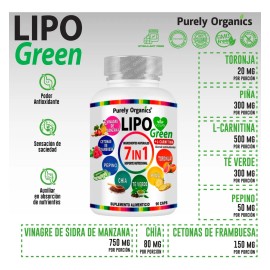 LipoGreen 7 In 1 Orgánico 100% 90 Cápsulas Purely Organics