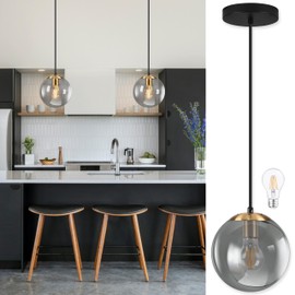 KoKo&Yukina 8 Inch Gold Pendant Light Globe Pendant Lights Kitchen Island Mid Century Light Fixture with Grey Glass Shade Adjustable Globe Cluster Lights for Dining Room Living Room