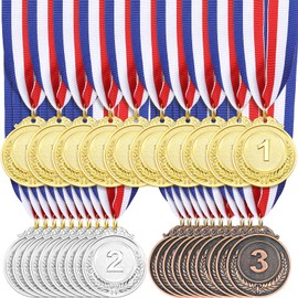 MTLEE 30 Pieces Gold Silver Bronze Award Medals Competition Style Winner Award Medals Metal Medals Prizes with Neck Ribbon for Competitions Party Homework School Bar Costume Parties