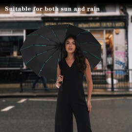 Lantusire Large Double-Ribs Umbrella Automatic Folding Umbrella for Women Men, Travel, UPF 50+ UV Protection, Rain and Sun Protection, 46-Inch, 12 Ribs, Black