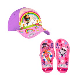 Gabby's Doll House Baseballkappe und Flip Flops für Mädchen, Sommer Set für Kinder | Rosa | Größe 27/28