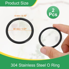 PATIKIL 2PCS 1.6" Metal O Rings Seamless Solid 304 Stainless Steel Rings for DIY Crafts Bag Dream Catcher Dog Leash Wall Hanging Plant Hanger Black 4mm 40mm