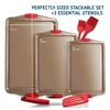 Baking Sheet Set, 3-Piece Cookie Sheet Set with Silicone Handles,