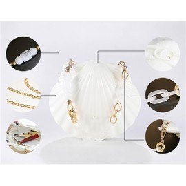 RomanticDesign Women Acrylic Handbag White Shell Shape Clutch Bag Shoulder Bag Crossbody Handbag Chain Purse, A-white