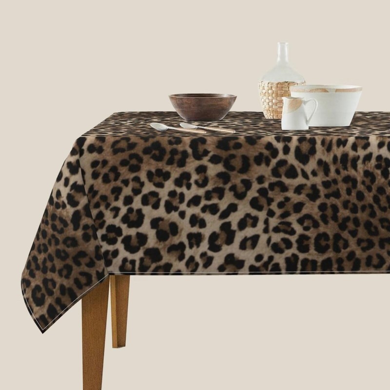 Leopard Tablecloth 54 x 54 Inch Square, Brown Cheetah Leopard