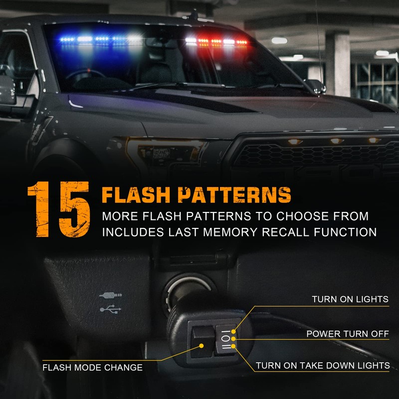 XRIDONSEN 34 inch Emergency Visor Police Lights 40 LED Red