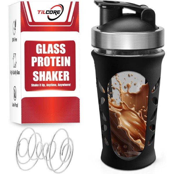 Tilcore Glass Protein Shaker Bottle for Protein Mixes and Shakes