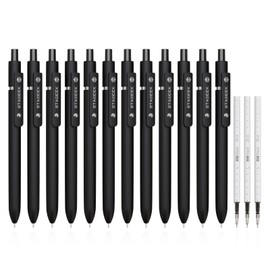STAGEEK Black Gel Pens, 12Pcs Fine Point Smooth Writing Pens with 3 Extra Refills, Quick Dry Black Ink Pens for Journaling, Office, Note Taking, School Supplies, Nurse Aesthetic(Black)