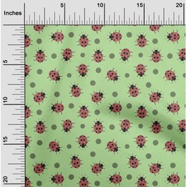 oneOone Cotton Cambric Light Green Fabric Bird Ladybird Dress Material Fabric Print Fabric by The Yard 42 Inch Wide