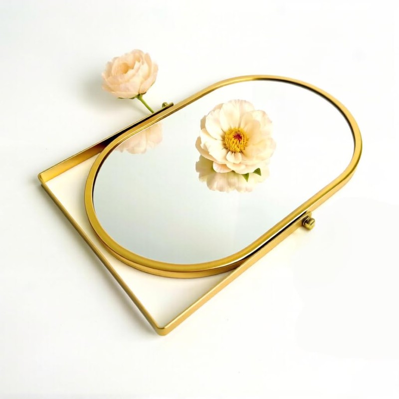 Gold Oval Vanity Mirror, 360° Rotation 180° Tilt Adjustable Desktop