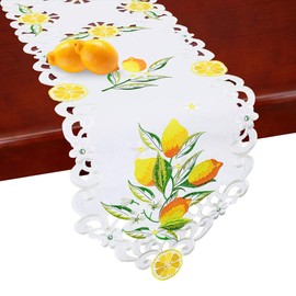 Simhomsen Embroidered Lemon Table Runners, Table Decors for Spring and Summer (14 × 106 Inch)