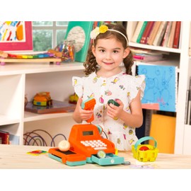 Battat - Interactive Kids Cash Register with Scanner & Sounds - 26-Piece Pretend Play Shopping Set with Light-Up Scanner, Play Money & Card - Educational Toy for Learning & Fun - Ages 3+