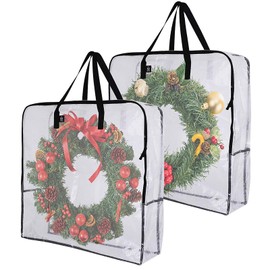 2 Pack of 25 inch wreath storage container,wreath storage bag christmas storage,christmas wreath storage,christmas ornament storage box,Clear Storage Bags with Handles,Large gifts bag storage